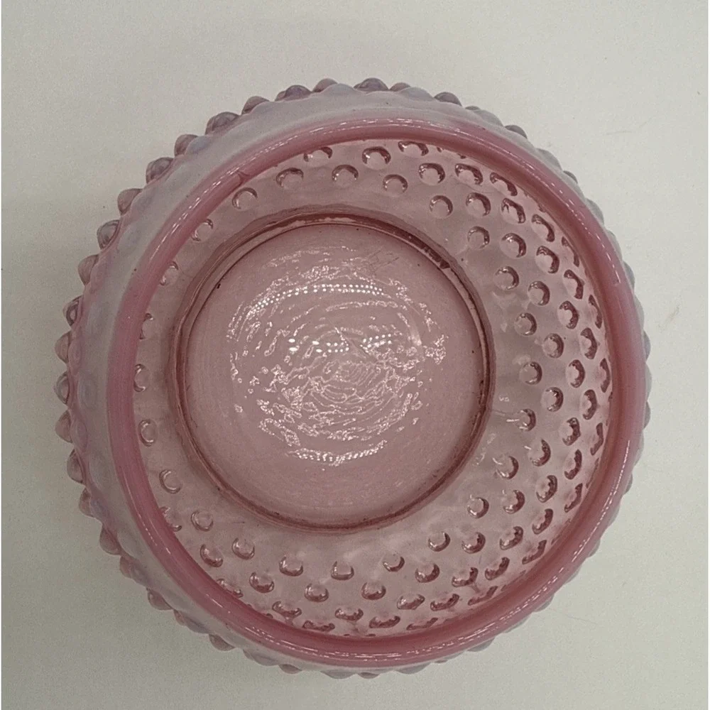 Vtg Fenton? Opalescent Pink Glass Bowl Hobnail Vanity Powder Jar Trinket Dish